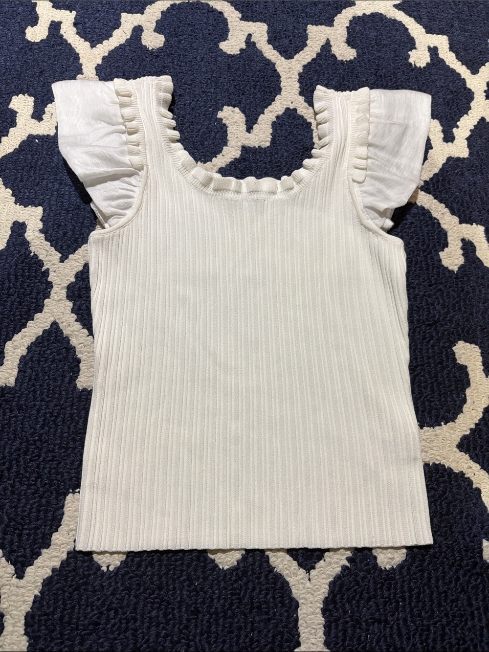 Anthropologie Current Air White Ribbed Flutter Sleeve Tank sz S